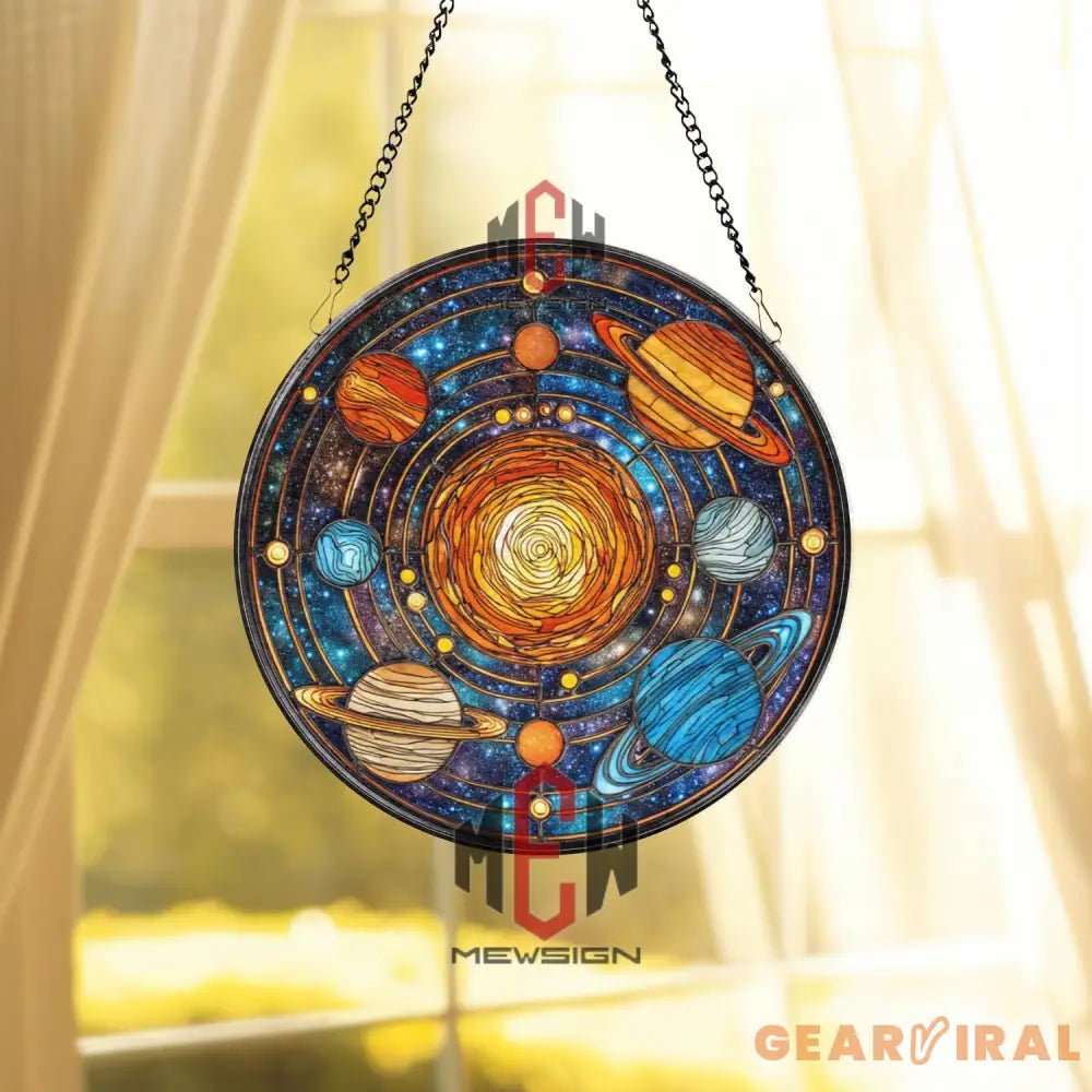 Solar System Stained Glass Suncatcher Planetary Window Panel Outer Space Decor Astronomy Gift Galaxy Art for Science