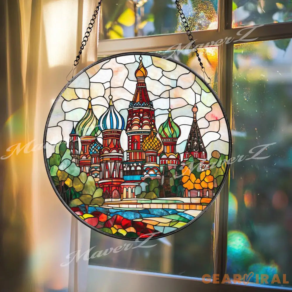 St. Basil Cathedral Stained Glass Suncatcher Russia Landmark Window Hanging Decor Colorful Travel Gift Moscow