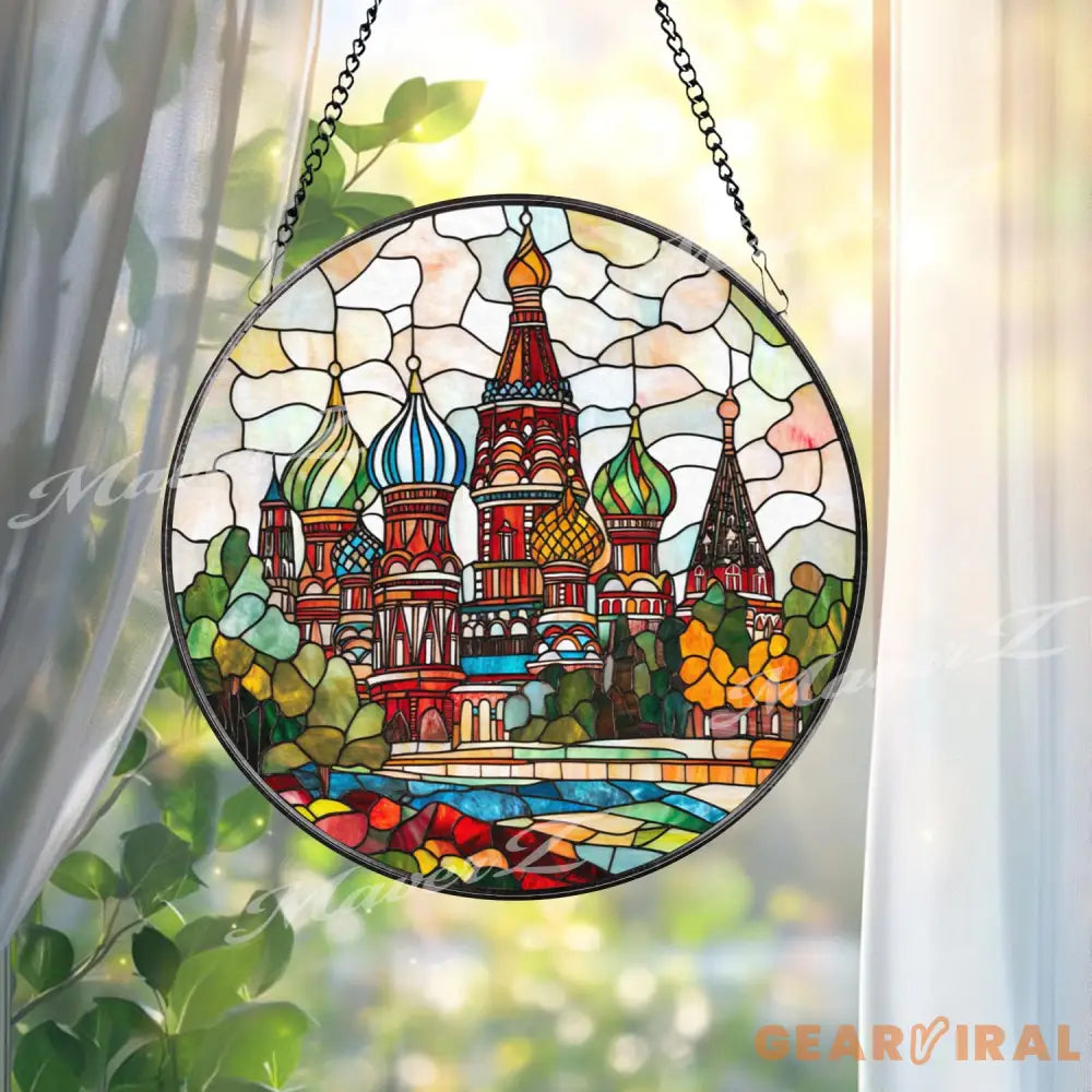 St. Basil Cathedral Stained Glass Suncatcher Russia Landmark Window Hanging Decor Colorful Travel Gift Moscow