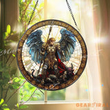 St. Michael Stained Glass Suncatcher Archangel Defeating Demon Window Art Christian Warrior Angel Panel Spiritual Home