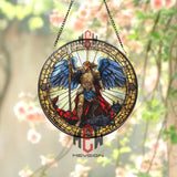 Stained Glass Archangel Michael Suncatcher – Warrior Angel Defeating Evil Religious Window Hanging Panel Divine