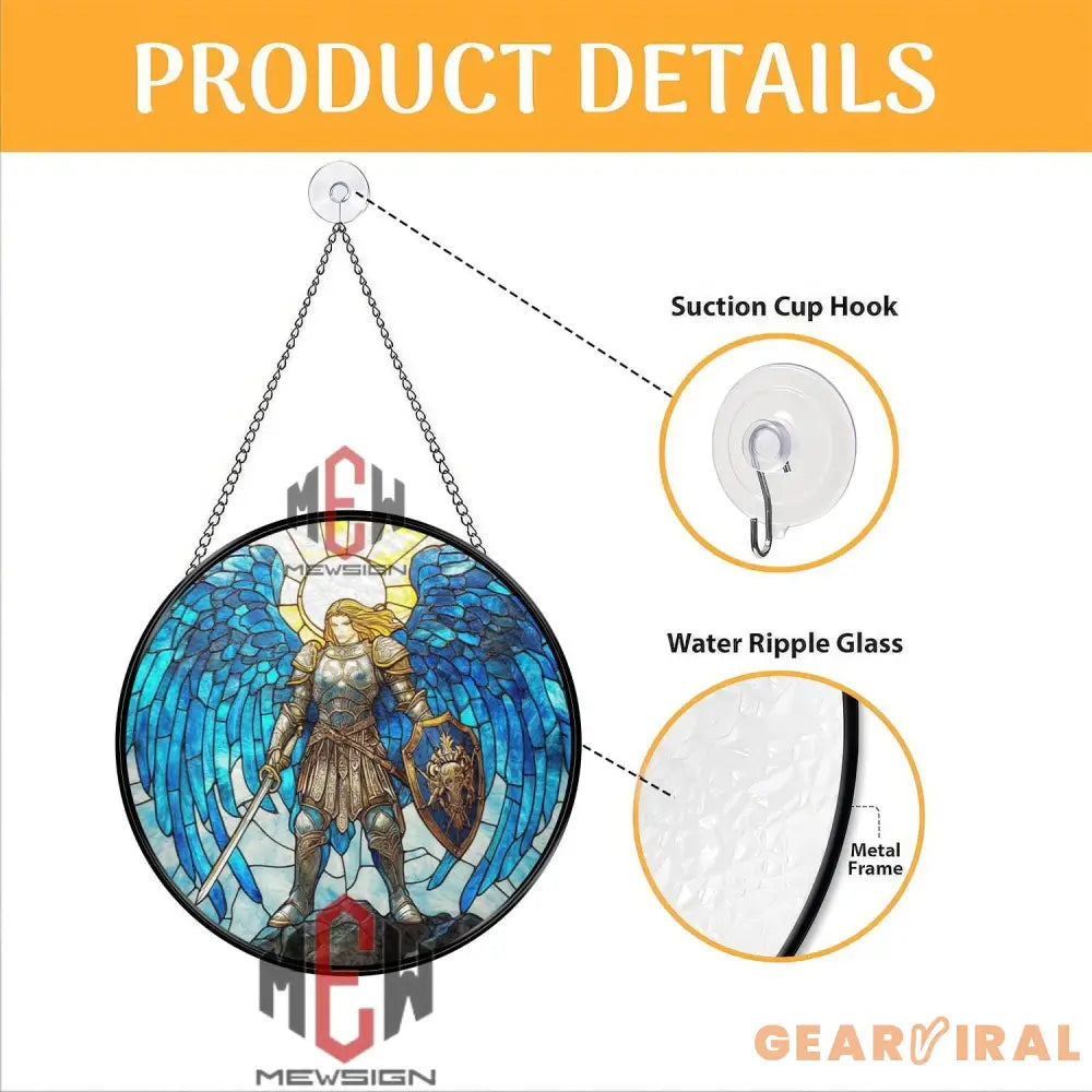 Stained Glass Archangel Suncatcher – Warrior Angel Window Hanging Panel Spiritual Protection Decor Guardian Angel Gift