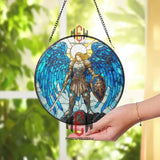 Stained Glass Archangel Suncatcher – Warrior Angel Window Hanging Panel Spiritual Protection Decor Guardian Angel Gift