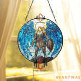 Stained Glass Archangel Suncatcher – Warrior Angel Window Hanging Panel Spiritual Protection Decor Guardian Angel Gift