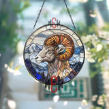 Stained Glass Bighorn Sheep Suncatcher – Mountain Animal Wall Decor Ram Window Hanging Rustic Cabin Gift Nature Lover