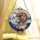 Stained Glass Bighorn Sheep Suncatcher – Mountain Animal Wall Decor Ram Window Hanging Rustic Cabin Gift Nature Lover