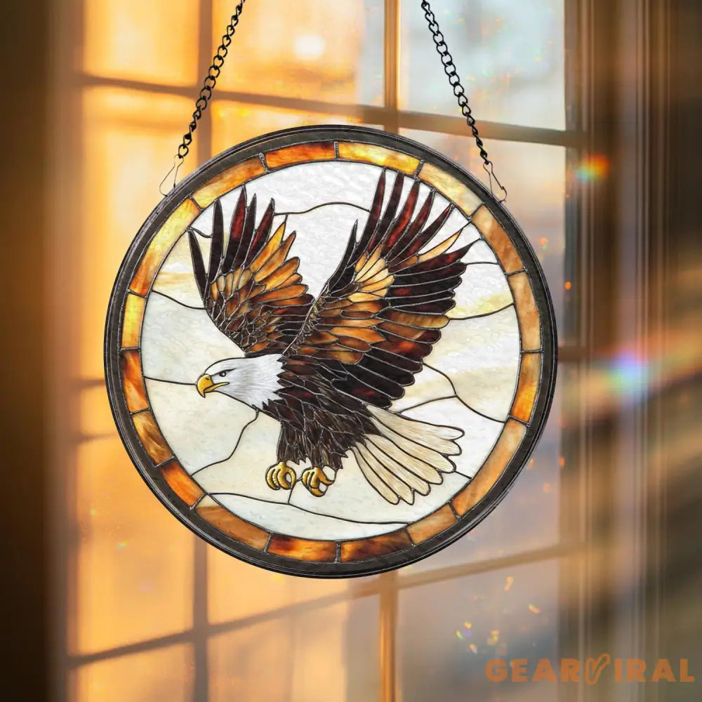 Stained Glass Eagle Suncatcher – Handmade Bald Eagle Window Art Patriotic Bird Decor Wildlife Gift for Nature Lovers