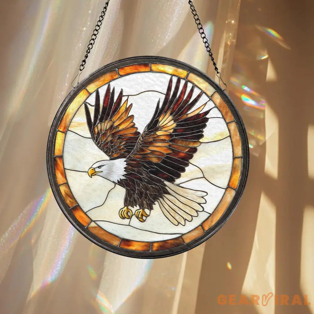 Stained Glass Eagle Suncatcher – Handmade Bald Eagle Window Art Patriotic Bird Decor Wildlife Gift for Nature Lovers