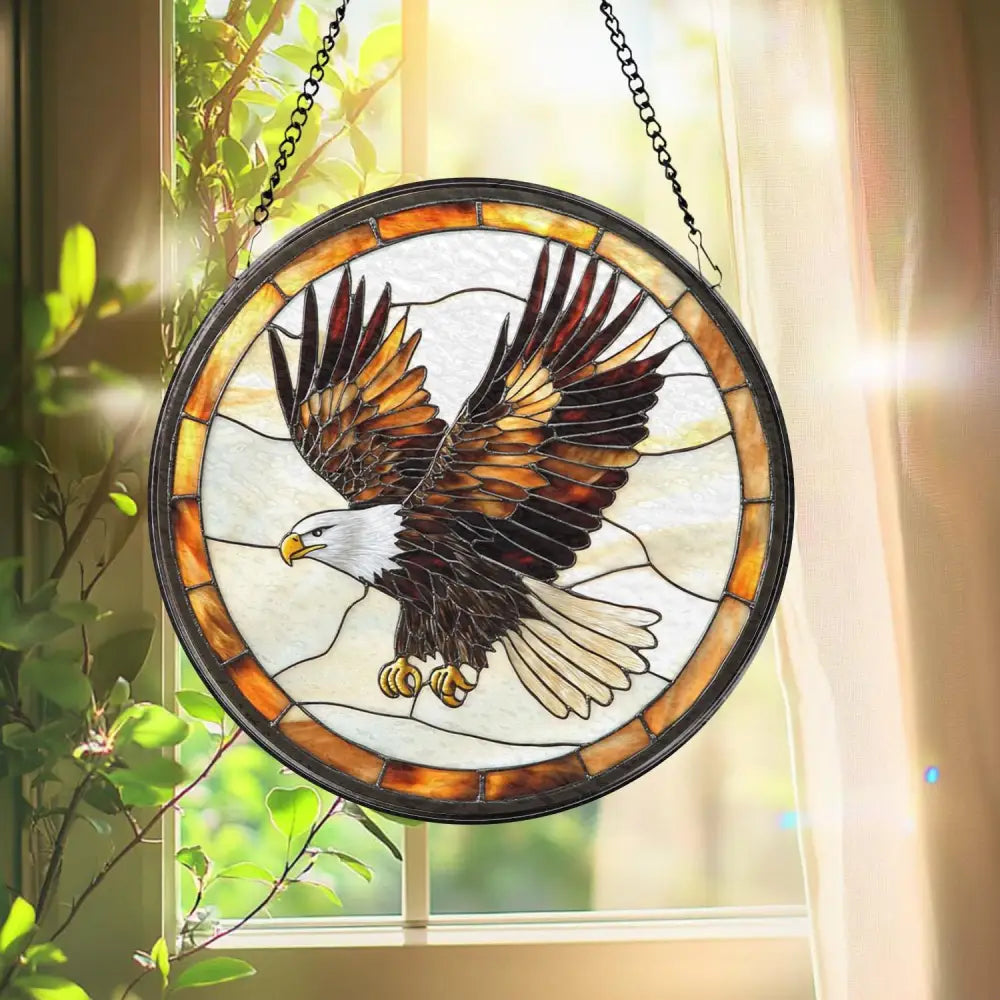 Stained Glass Eagle Suncatcher – Handmade Bald Eagle Window Art Patriotic Bird Decor Wildlife Gift for Nature Lovers