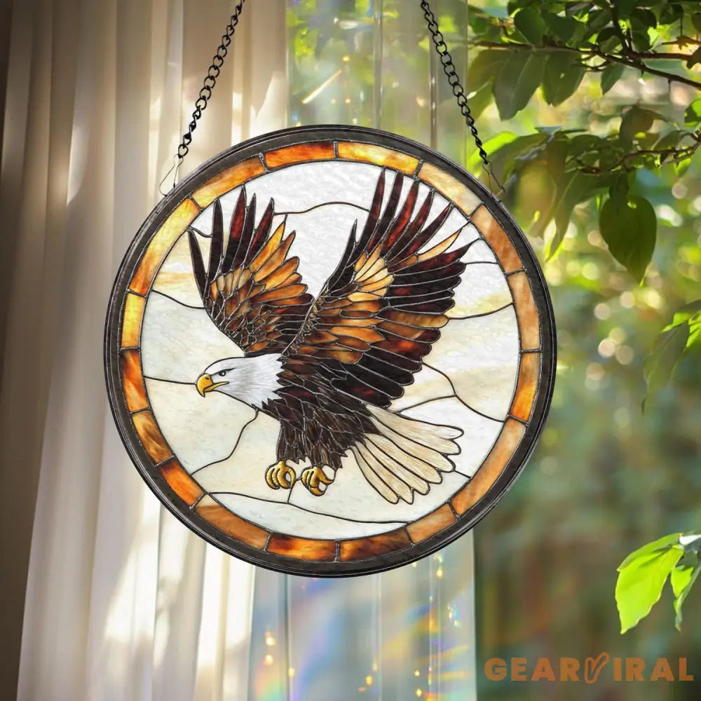 Stained Glass Eagle Suncatcher – Handmade Bald Eagle Window Art Patriotic Bird Decor Wildlife Gift for Nature Lovers