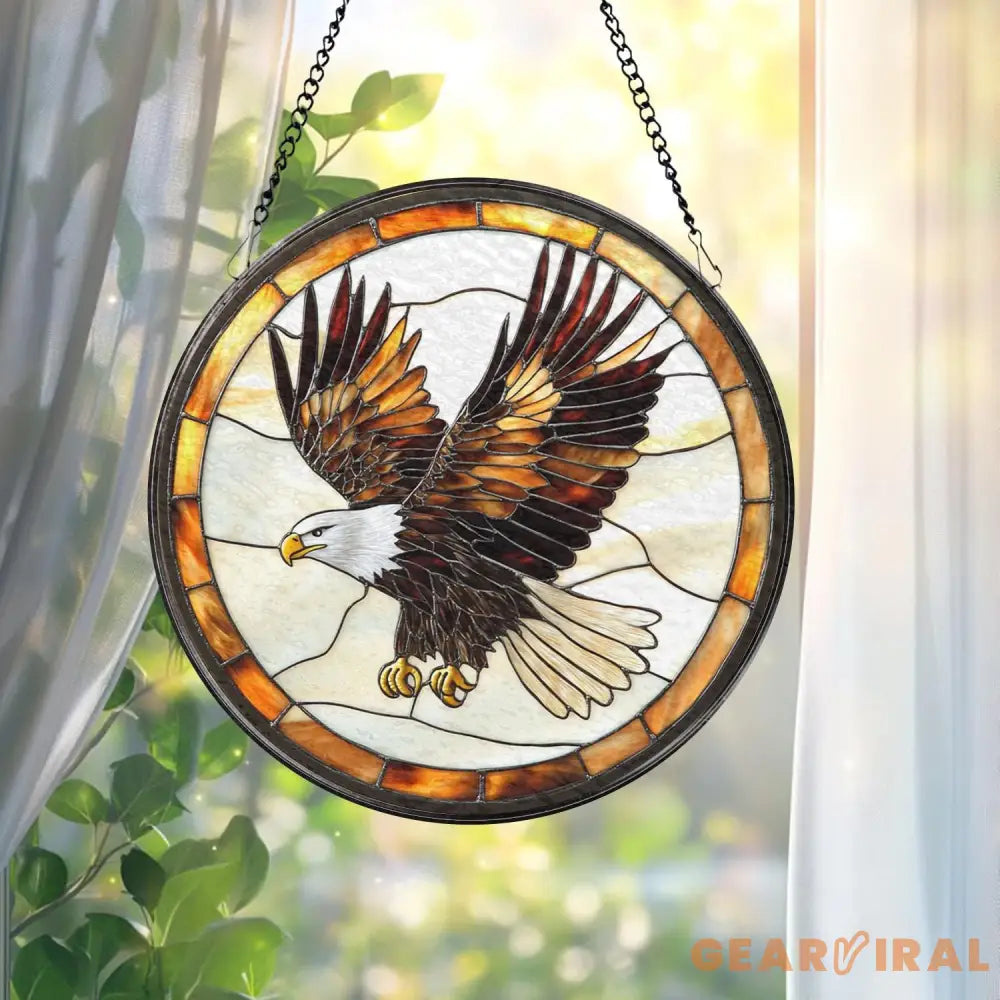 Stained Glass Eagle Suncatcher – Handmade Bald Eagle Window Art Patriotic Bird Decor Wildlife Gift for Nature Lovers