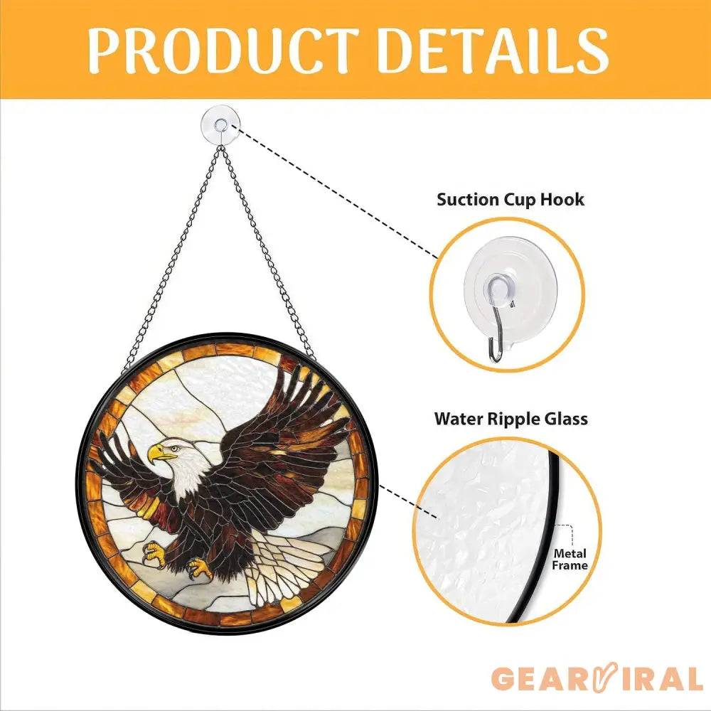 Stained Glass Eagle Suncatcher Wildlife Bird Window Art Handmade Gift for Nature Lovers Cabin Wall Decor Bald Eagle