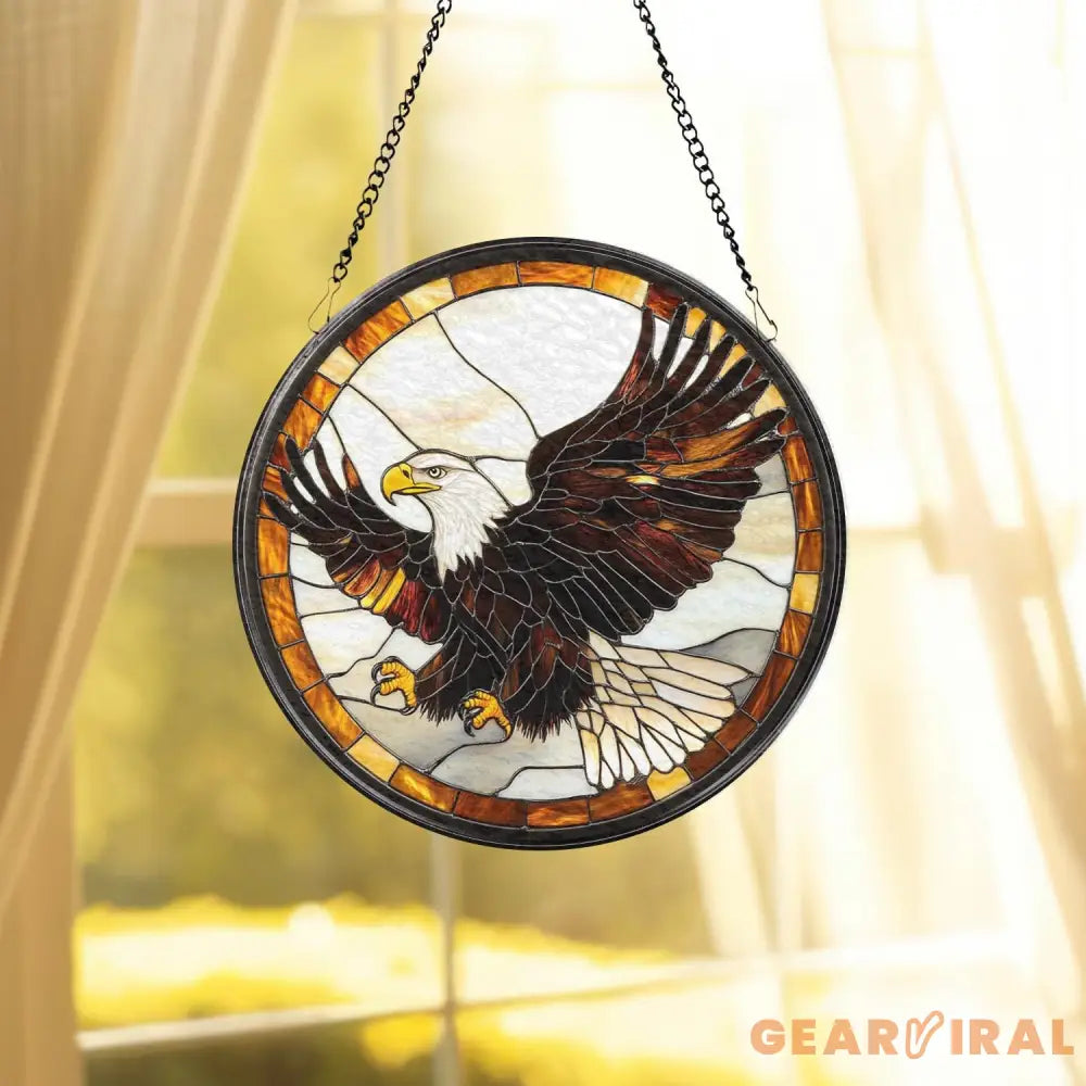 Stained Glass Eagle Suncatcher Wildlife Bird Window Art Handmade Gift for Nature Lovers Cabin Wall Decor Bald Eagle