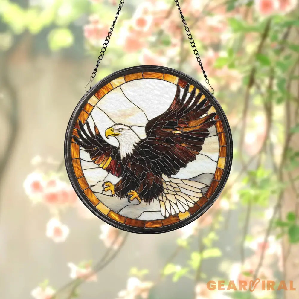 Stained Glass Eagle Suncatcher Wildlife Bird Window Art Handmade Gift for Nature Lovers Cabin Wall Decor Bald Eagle