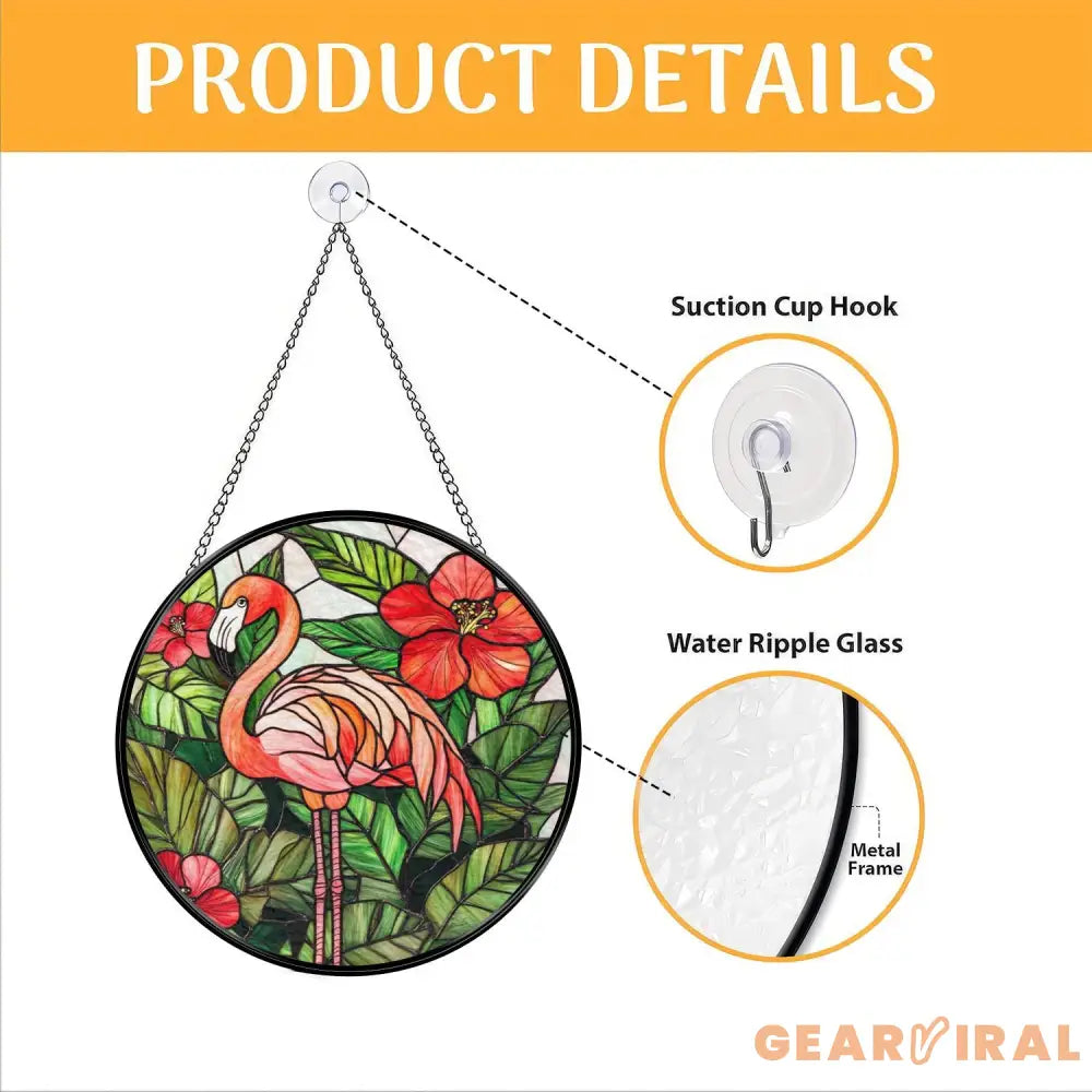 Stained Glass Flamingo Suncatcher Tropical Hibiscus Flower Window Hanging Vibrant Glass Art Decor Flamingo Lover Gift