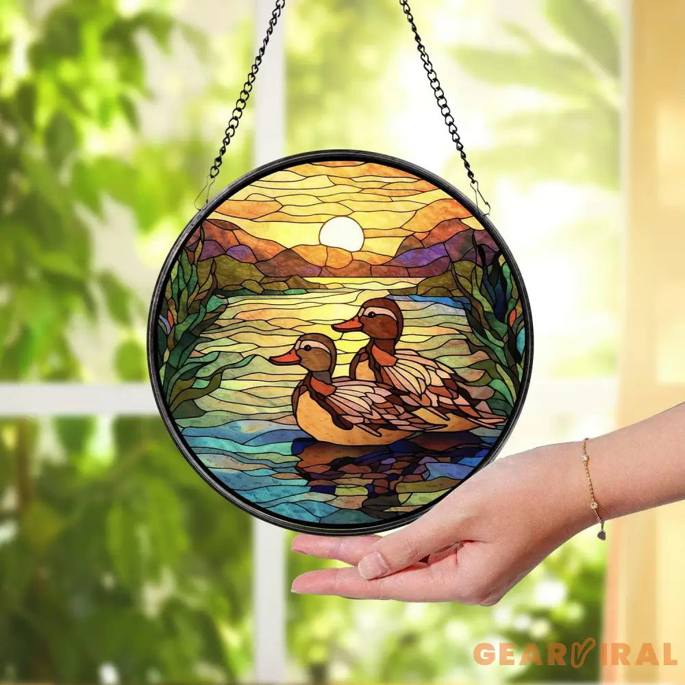 Stained Glass Mallard Ducks SunCatcher Farm Animal Window Hanging Farmhouse Decor Duck Ornament Duck Lovers Gift Farmer