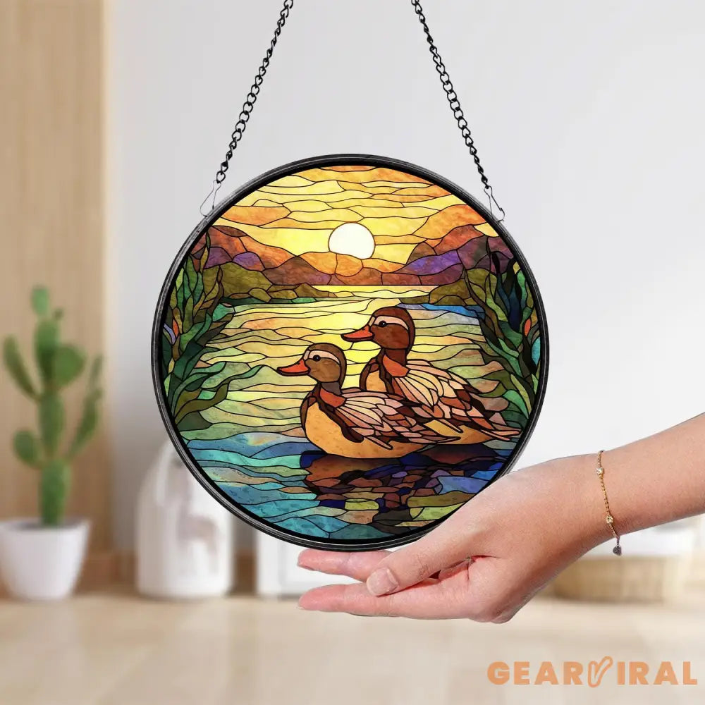 Stained Glass Mallard Ducks SunCatcher Farm Animal Window Hanging Farmhouse Decor Duck Ornament Duck Lovers Gift Farmer