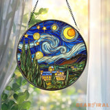 Stained Glass Starry Night Suncatcher Van Gogh Art Ornament Celestial Window Decor Gift for Art Lovers Holiday Keepsake