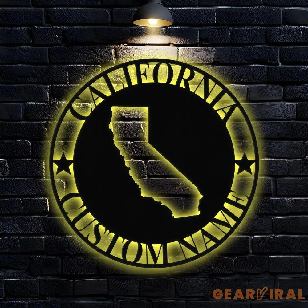 State Monograms Metal Sign with LED Lights Personalized Family Name Metal Sign Family Wall Decor Personalized Wall Art