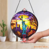 Statue of Liberty Stained Glass Suncatcher NYC Skyline Window Hanging Freedom Patriotic Gift New York City Glass Panel
