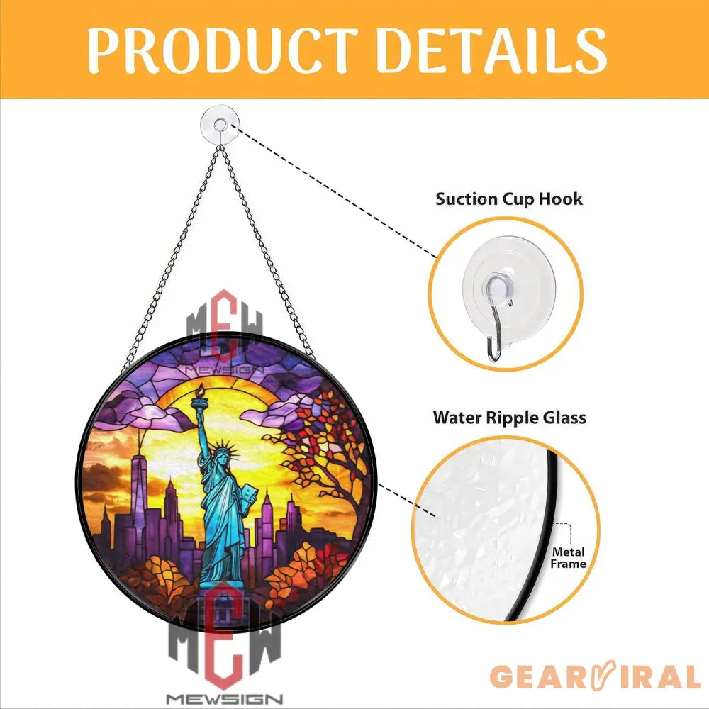 Statue of Liberty Stained Glass Suncatcher NYC Skyline Window Hanging Freedom Patriotic Gift New York City Glass Panel