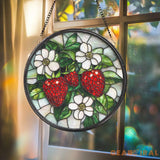 Strawberry Branch Glass Suncatcher Floral Window Ornament Housewarming Gift Berry Lover Decor Farmhouse Kitchen Wall