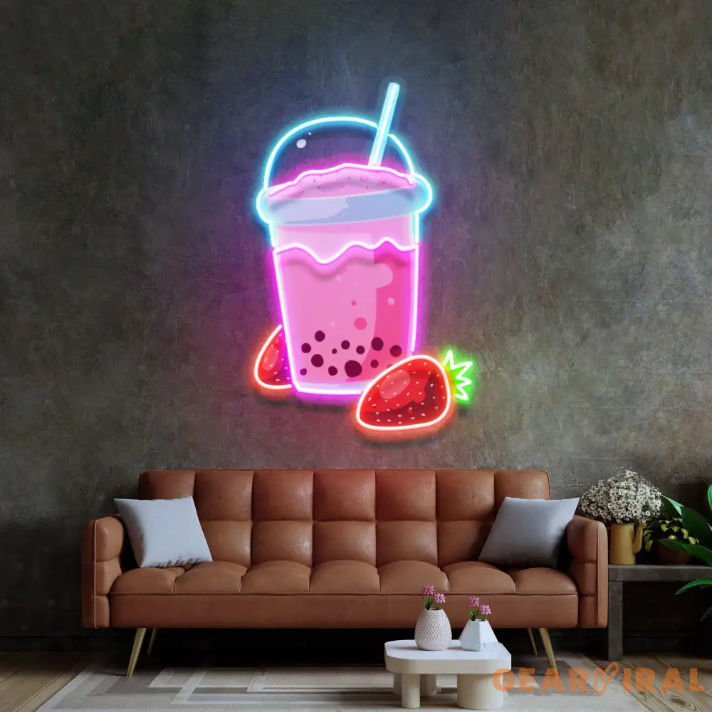 Strawberry Milk Neon Acrylic Artwork
