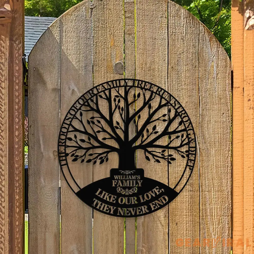 Strong Deep Welcome Family Tree of Life Metal Sign - Personalized Wall Art Decor - Olive Tree Metal Door Hanging - Tree