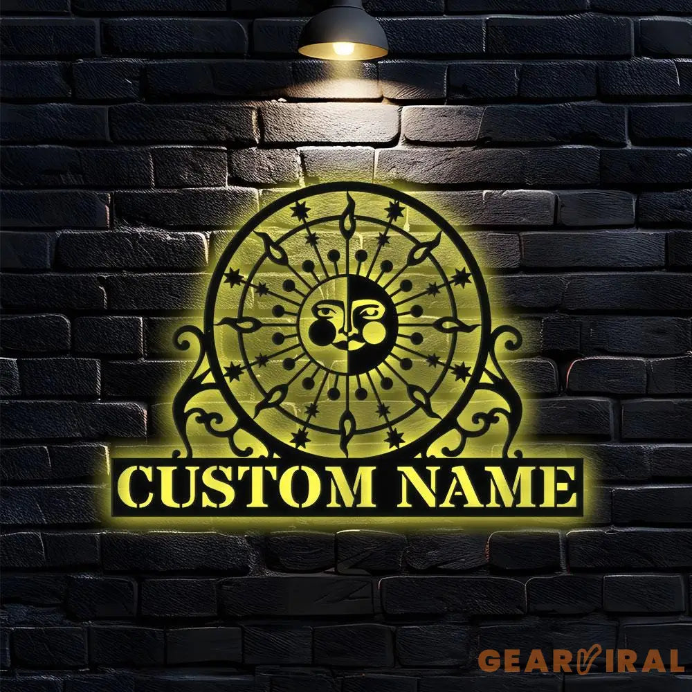Sun and Moon Time Metal Sign Personalized Family Name Metal Sign Family LED Wall Decor Personalized Wall Art