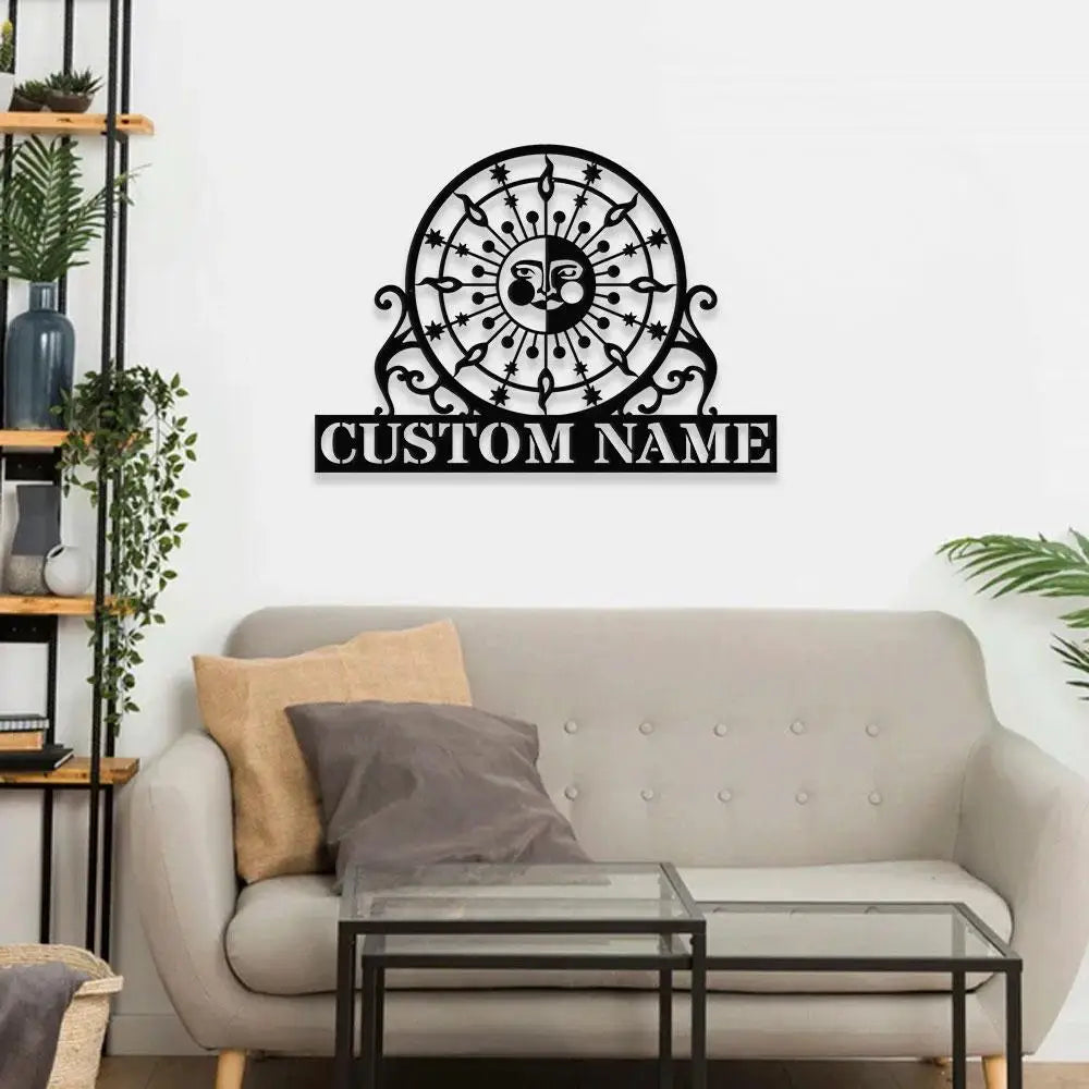 Sun and Moon Time Metal Sign Personalized Family Name Metal Sign Family LED Wall Decor Personalized Wall Art