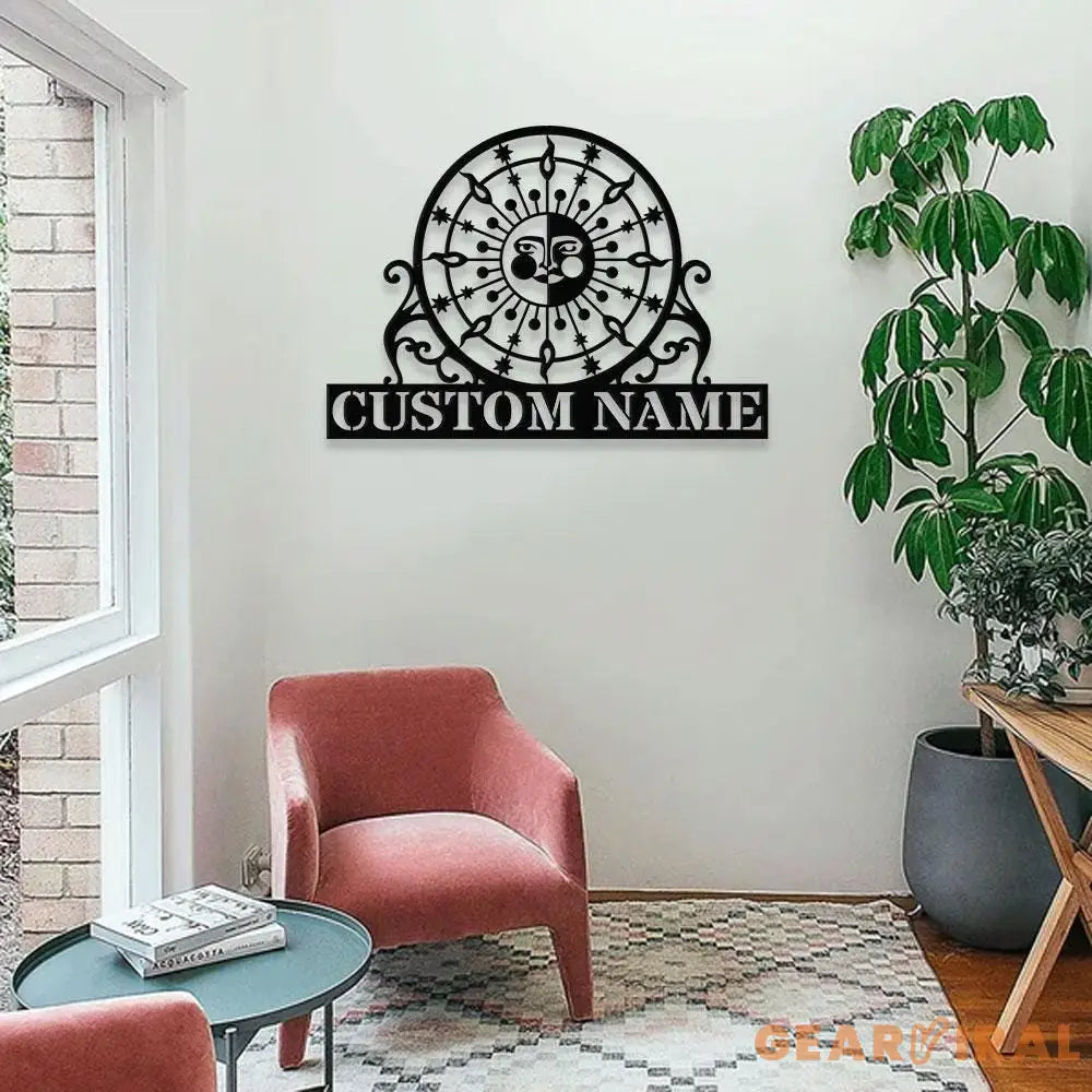 Sun and Moon Time Metal Sign Personalized Family Name Metal Sign Family LED Wall Decor Personalized Wall Art