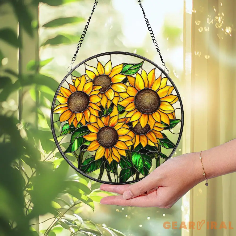 Sunflower Glass Suncatcher Floral Pendant Window Hanging Mother’s Day Sunflower Gift Window Decor Grandma Gift