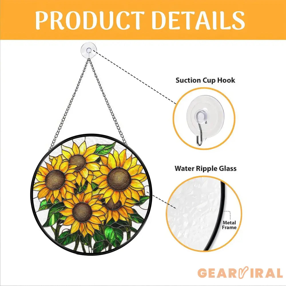 Sunflower Glass Suncatcher Floral Pendant Window Hanging Mother’s Day Sunflower Gift Window Decor Grandma Gift