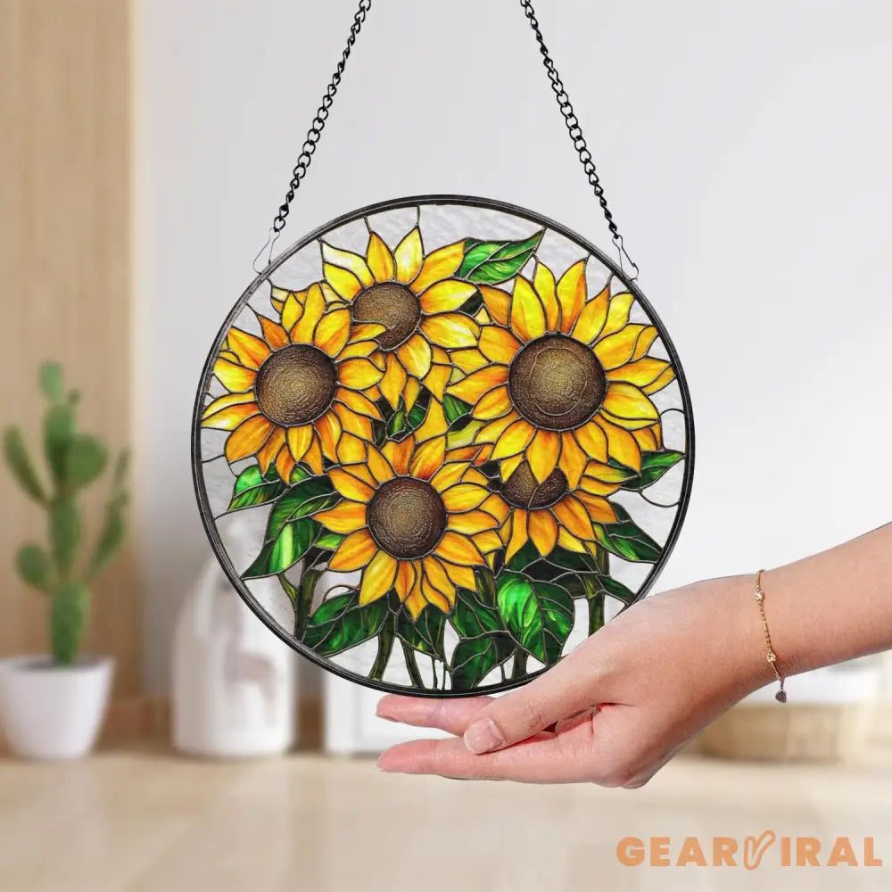 Sunflower Glass Suncatcher Floral Pendant Window Hanging Mother’s Day Sunflower Gift Window Decor Grandma Gift