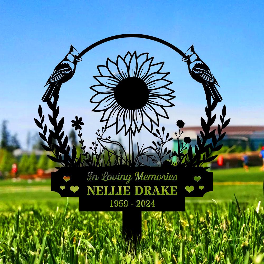 Sunflower Memorial Name Stake Metal Sign, Personalized Family Name Metal Sign, Family Wall Decor, Personalized Wall Art, Housewarming
