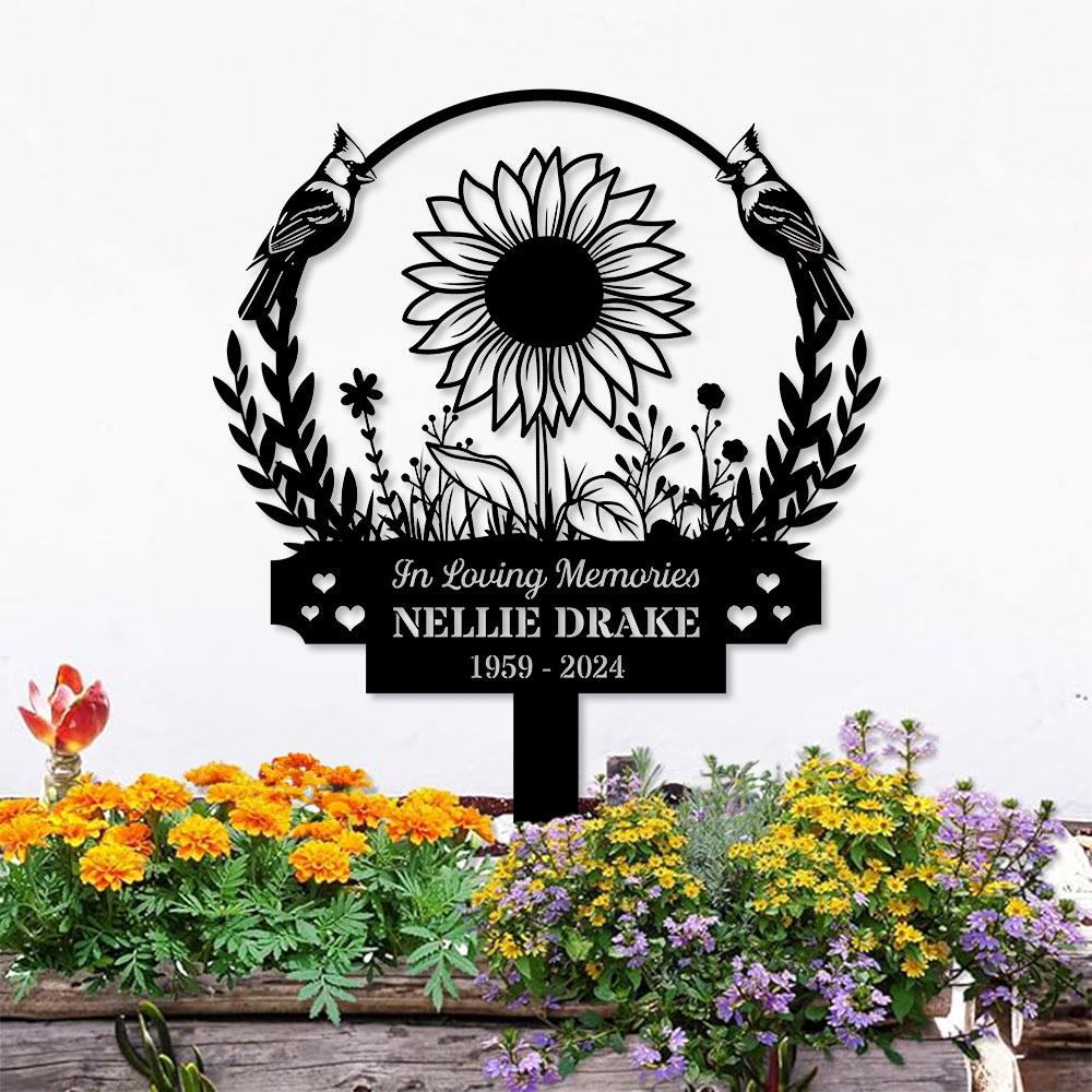 Sunflower Memorial Name Stake Metal Sign, Personalized Family Name Metal Sign, Family Wall Decor, Personalized Wall Art, Housewarming