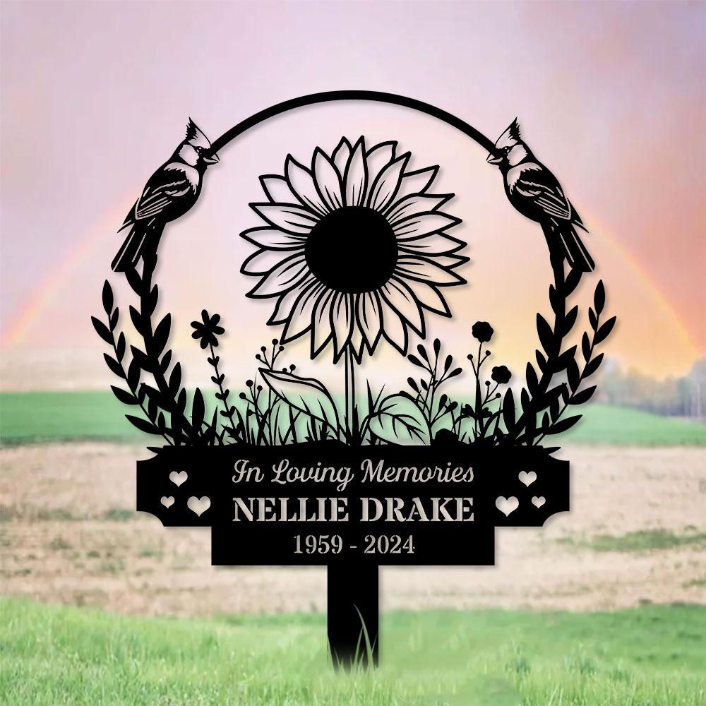 Sunflower Memorial Name Stake Metal Sign, Personalized Family Name Metal Sign, Family Wall Decor, Personalized Wall Art, Housewarming