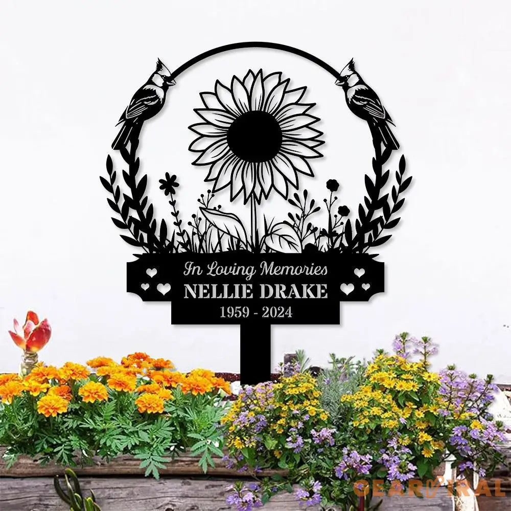 Sunflower Memorial Name Stake Metal Sign Personalized Family Name Metal Sign Family Wall Decor Personalized Wall Art