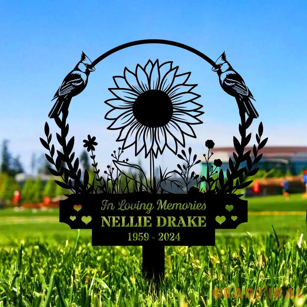 Sunflower Memorial Name Stake Metal Sign Personalized Family Name Metal Sign Family Wall Decor Personalized Wall Art