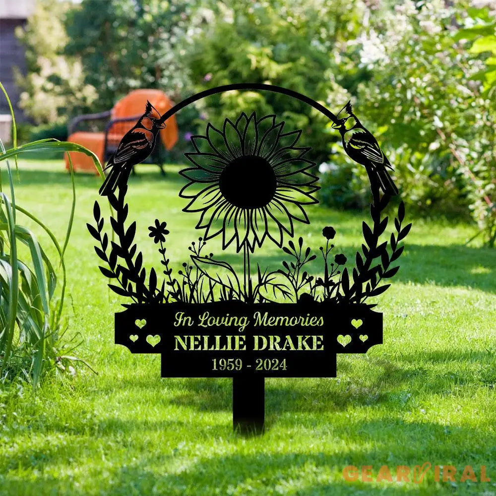Sunflower Memorial Name Stake Metal Sign Personalized Family Name Metal Sign Family Wall Decor Personalized Wall Art
