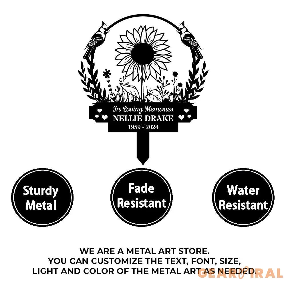 Sunflower Memorial Name Stake Metal Sign Personalized Family Name Metal Sign Family Wall Decor Personalized Wall Art