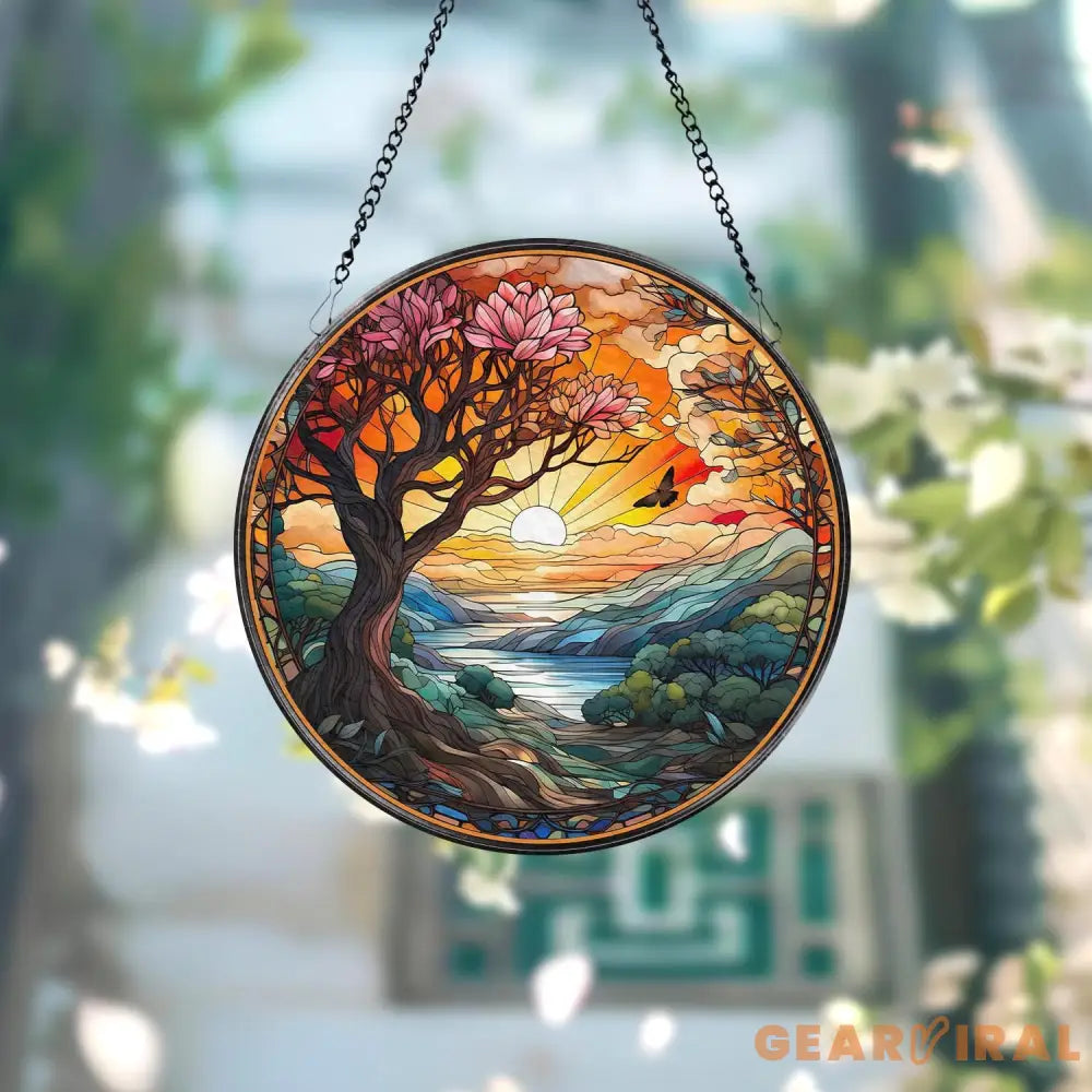 Sunset In The Forest Suncatcher Mountain Range Window Hanging Landscape Window Decor Sunset Suncatcher Gift for Sunset