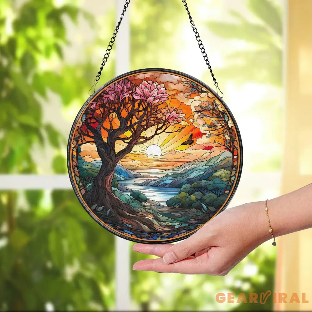 Sunset In The Forest Suncatcher Mountain Range Window Hanging Landscape Window Decor Sunset Suncatcher Gift for Sunset