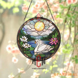 Swan Stained Glass Suncatcher Peaceful Lake Window Hanging Lotus Flower Glass Panel Nature Decor Elegant Bird Lover Gift