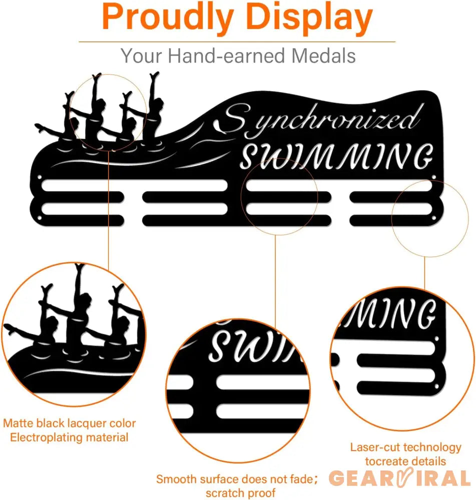 Synchronized Swimming Medal Holder Swimming Iron Medals Display Iron Medal Hook Accommodate for 60+ Medals Black Iron
