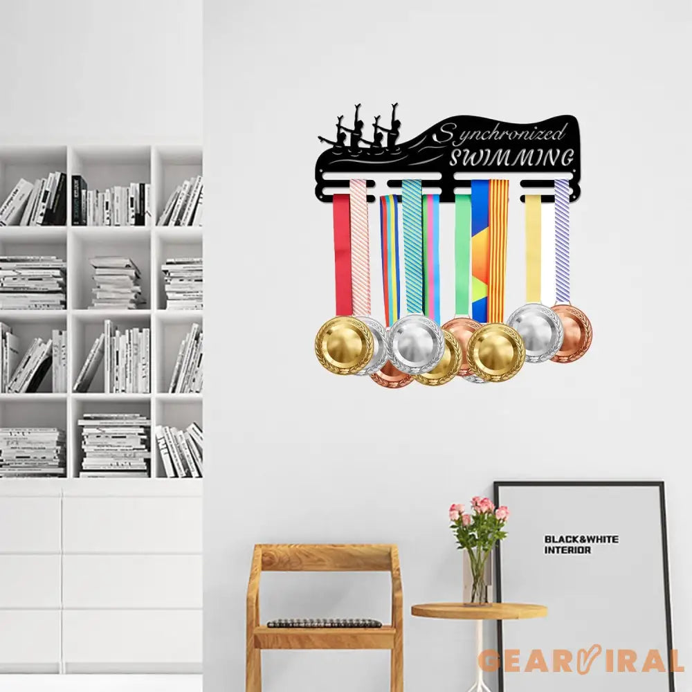 Synchronized Swimming Medal Holder Swimming Iron Medals Display Iron Medal Hook Accommodate for 60+ Medals Black Iron