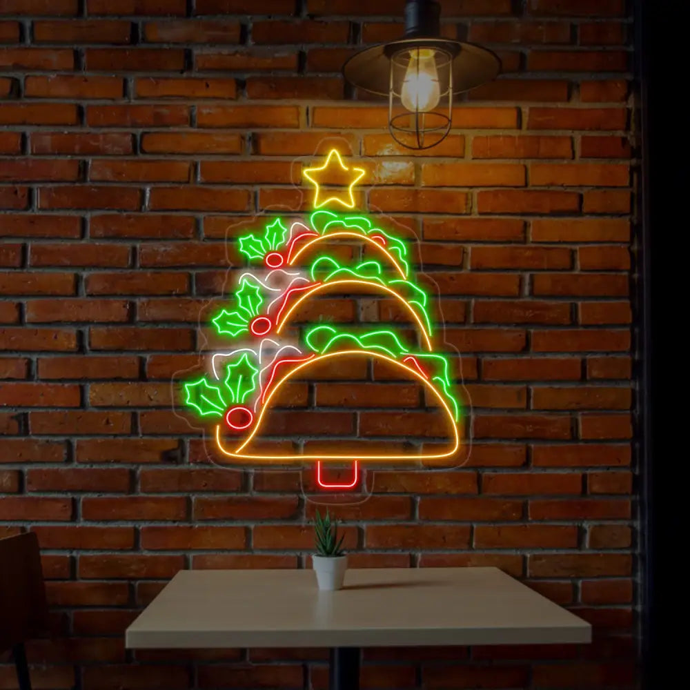Taco Christmas Tree Neon Sign Fast Food Light Mexican Tacos Led Lights Mexican Food Neon Light Shop LED Restaurant Decor