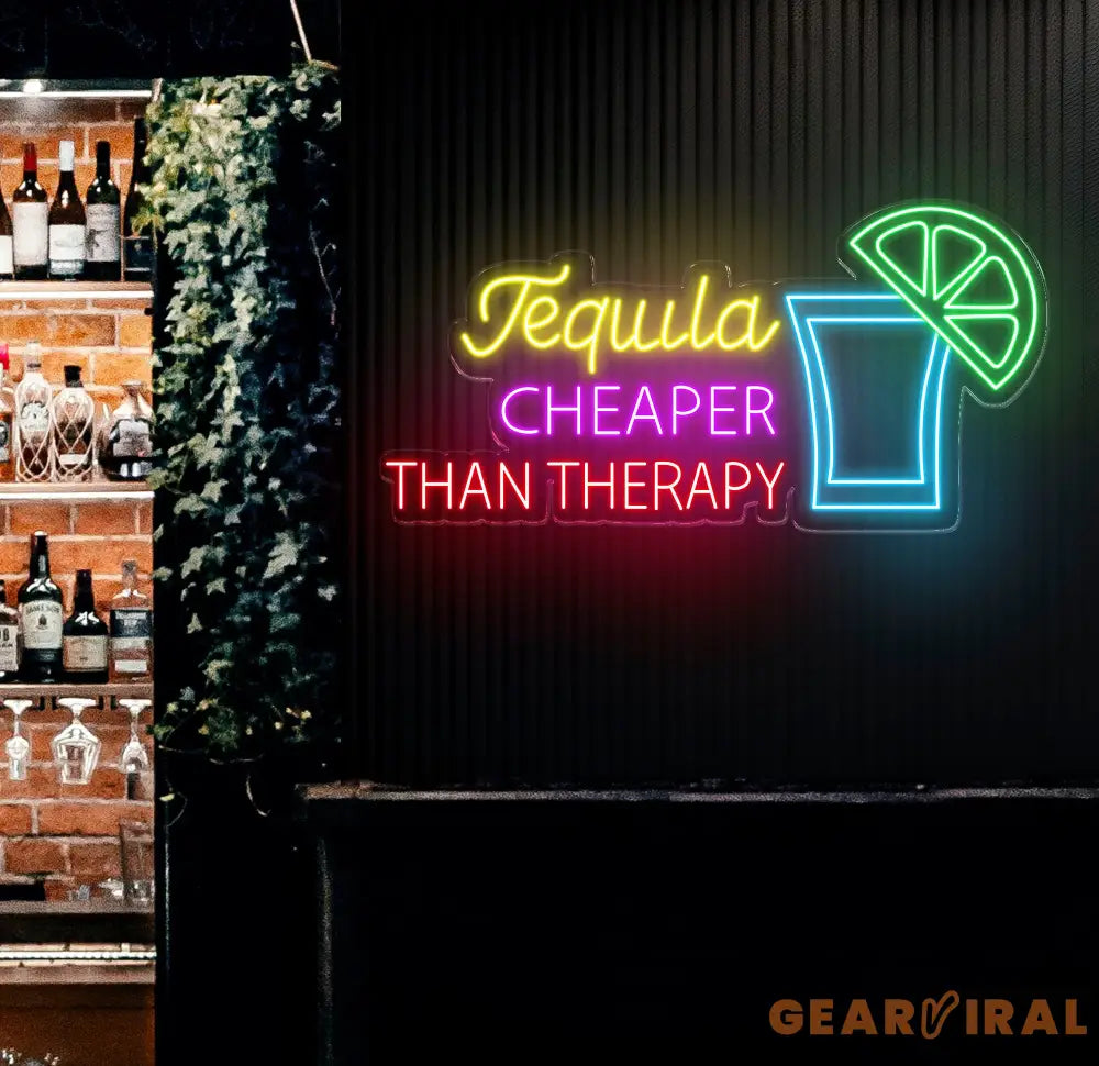 Tequila Cheaper Than Therapy Neon Sign - Tequila LED Bar Light Drink Wall Art Open Sign Decor Perfect for Room or