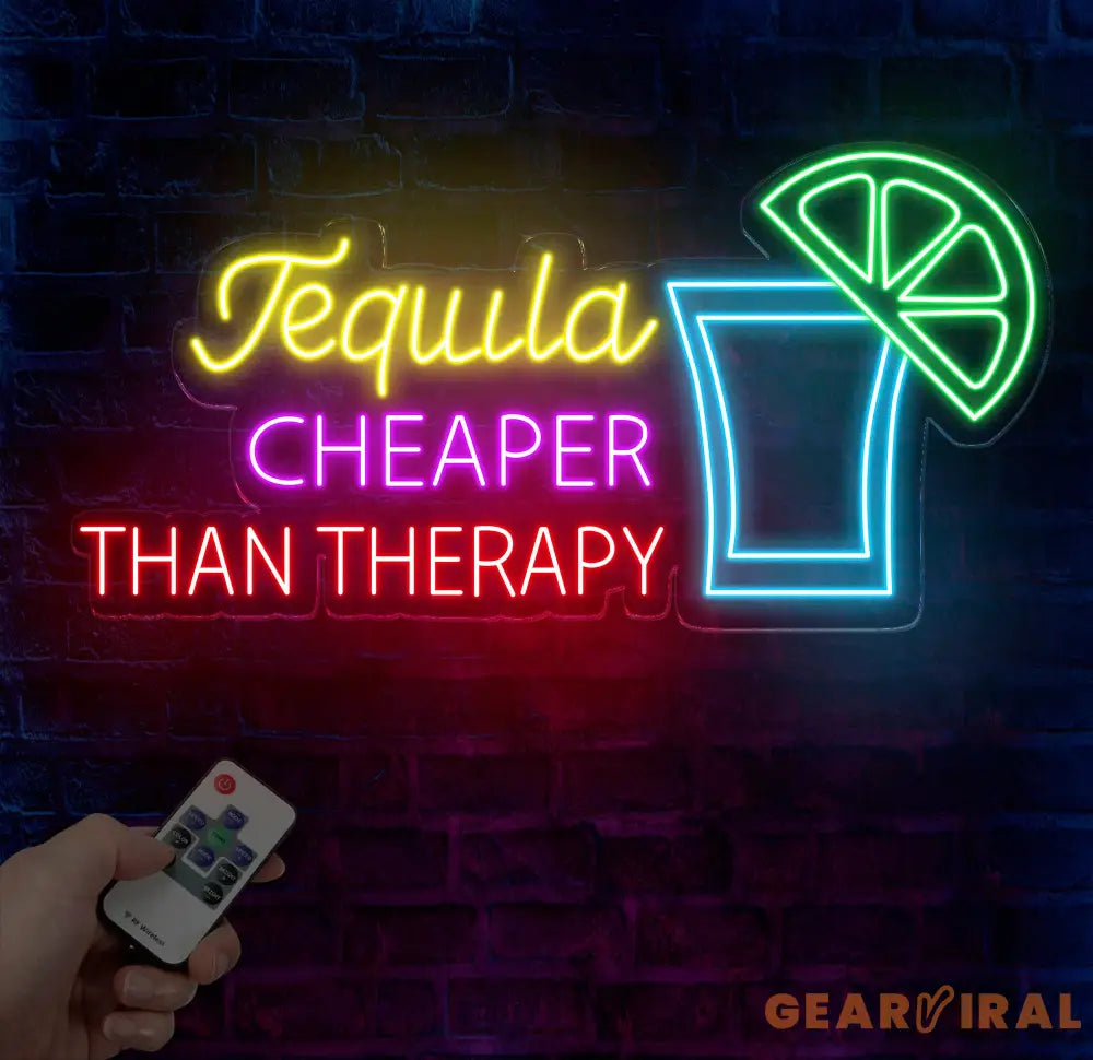 Tequila Cheaper Than Therapy Neon Sign - Tequila LED Bar Light Drink Wall Art Open Sign Decor Perfect for Room or