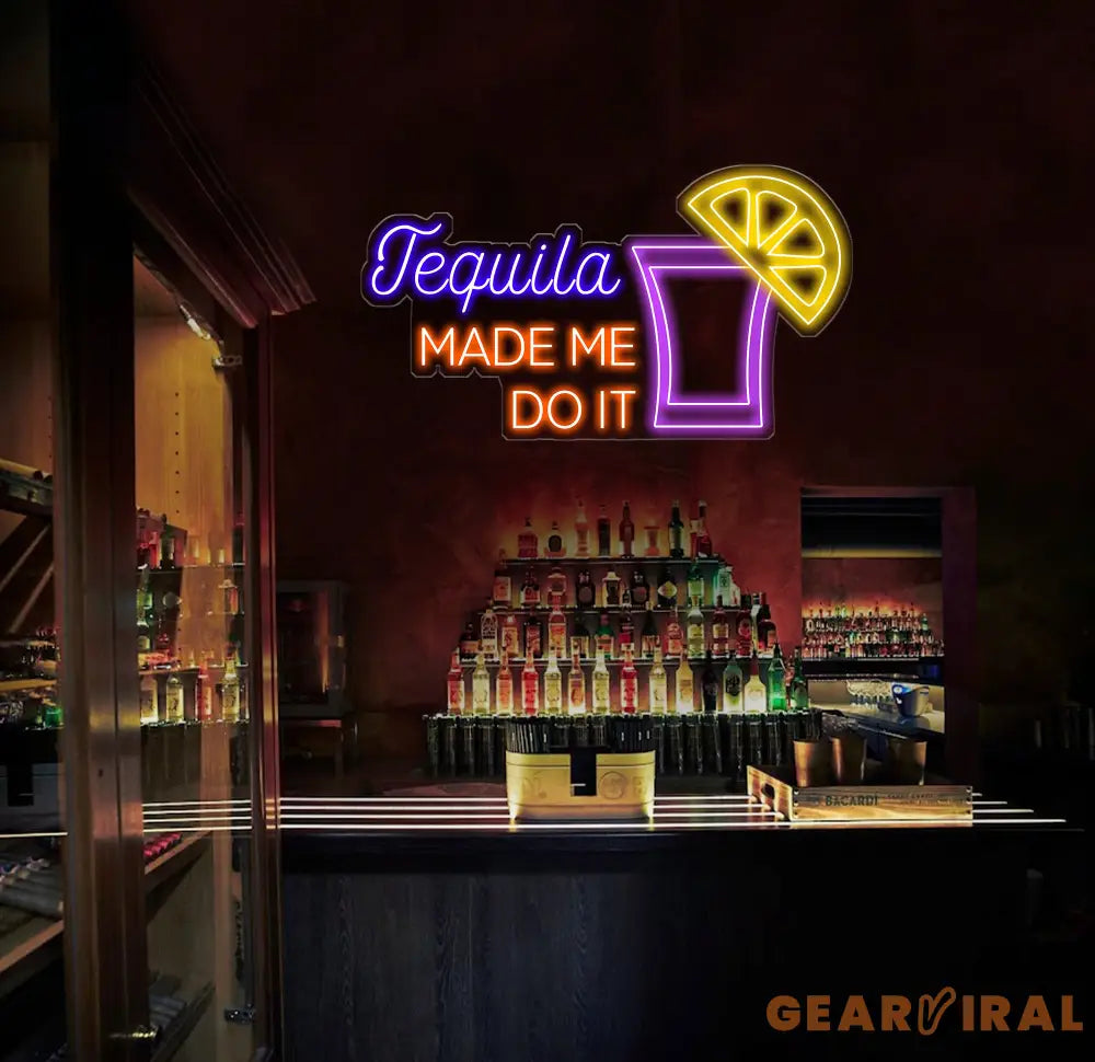 Tequila Made Me Do It Neon Sign - Tequila LED Bar Light Drink Wall Art Open Sign Decor Perfect for Room or Restaurant
